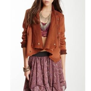 Free People Collapsing Twill Raw Edge Jacket in Rustic Orange